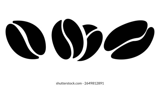Simple Black Coffee Bean Vector Set, Minimalist Icon Collection