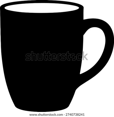Simple black coffee mug icon on a white background representing warmth and comfort in a minimalist design.