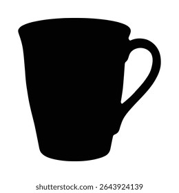 Simple black coffee mug silhouette isolated on white background for various design projects