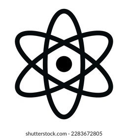 Einfaches schwarzes Atom-Symbol auf weißem Hintergrund