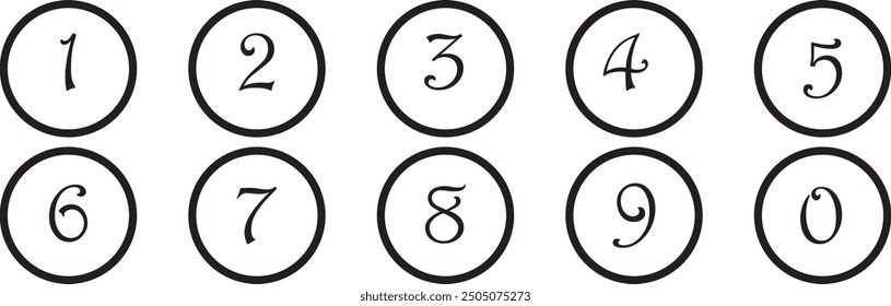 simple black color bullet points stroke round number set from one to nine simple flat style set