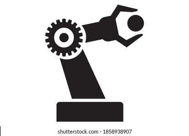 simple black color robot Arm. Vector illustration isolated on white background. industry 4.0 concept