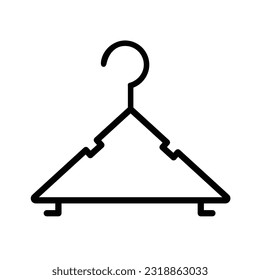 Sencillo color negro delineado colgador de la imagen del icono del vector aislado en fondo cuadrado blanco. Dibujo plano simple delineado.