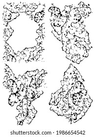 Sencillos elementos de fondo de estilo de historietas en negro, aislados en blanco. Colección de patrones de diseño de fondo abstracto ilustrado vectorial.