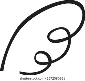 Simple black continuous line drawing forming an abstract shape similar to a decorative swirl, isolated over a white background, ideal for graphic design projects