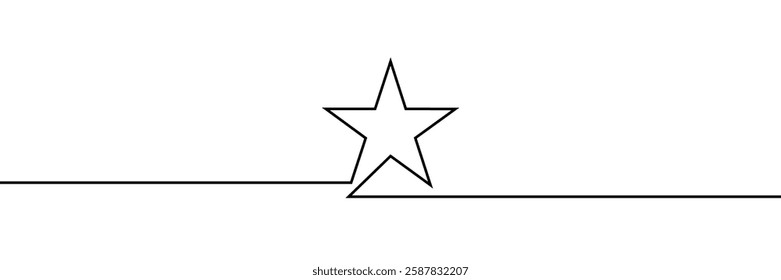 A simple black continuous line drawing of a five-pointed star, symbolizing excellence, success, and creativity in a minimalist style. Vector illustration