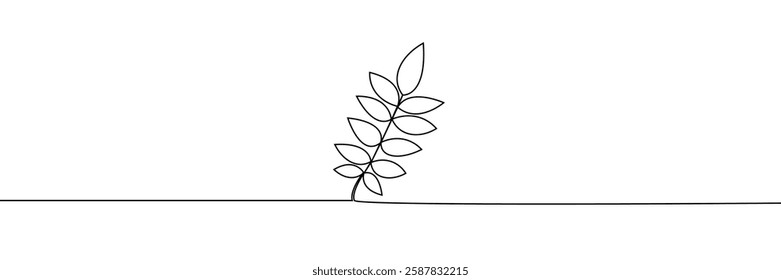 A simple black continuous line drawing of a rowan leaf , symbolizing nature, growth, and elegance in a minimalist and modern style. Vector illustration