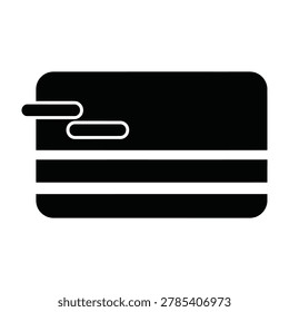 Simple black credit card icon with a paperclip on a white background, symbolizing finance and organization