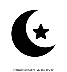 Simple black crescent moon with a five-pointed star inside, symbolizing Islamic faith and cultural identity