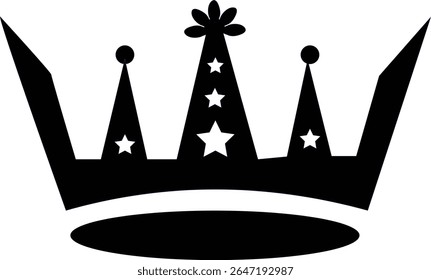 Simple Black Crown Icon, Majestic Symbol for Various Designs