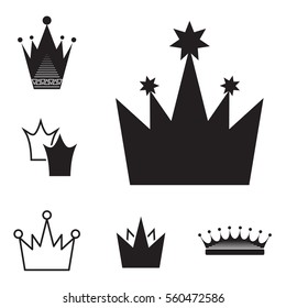 Simple Black Crown Icon Set Isolated On White Background