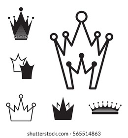 Simple Black Crown Icon Set Isolated On White Background