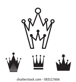 Simple Black Crown Icon Set Isolated On White Background