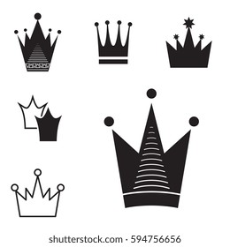 Simple Black Crown Icon Set Isolated On White Background