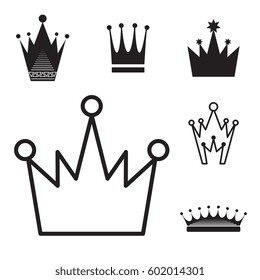 Simple Black Crown Icon Set Isolated On White Background