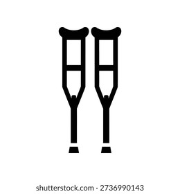 Simple black crutches illustration on a plain white background, symbolizing medical aid and support for injured individuals.