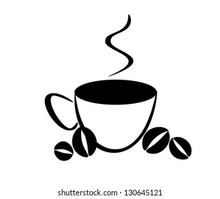Simple black cup of coffee shape with coffee beans