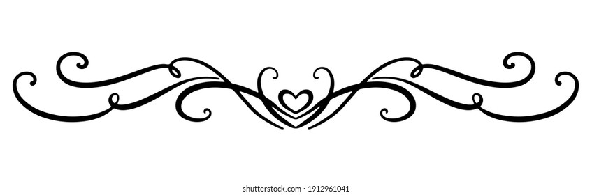 Simple black curly vector element with swirling lines. Heart and monogram for decoration of festive products, web, menus, labels. Ornament for Valentine's day, birthday, mother's day, the 8 March