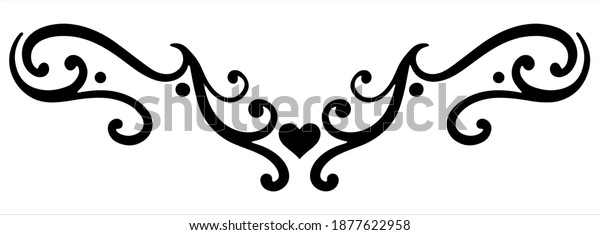 Simple black curly vector element with thin floral\
lines. Heart and swirl for decoration of festive products, web,\
menus, labels. Ornament for Valentine\'s day, birthday, mother\'s\
day, the 8 March