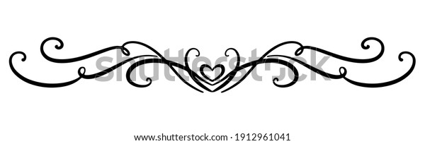 Simple black curly vector element with swirling\
lines. Heart and monogram for decoration of festive products, web,\
menus, labels. Ornament for Valentine\'s day, birthday, mother\'s\
day, the 8 March