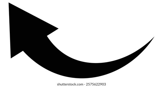 Simple Black Curved Arrow for Directional Use. Black Curved Arrow in Flat Style. Black Curved Arrow Symbol. Black Curved Arrow Isolated on White Background.