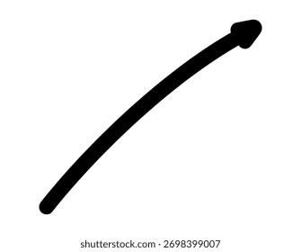 Seta curvada preta simples, desenhada à mão, em um fundo branco limpo para projetos de design.