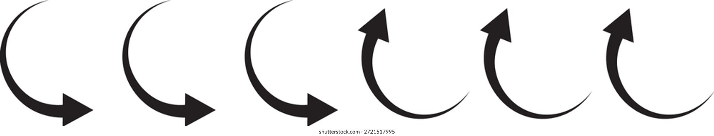 
Ícone simples de seta curva preta apontando para a direita. Seta longa curva desenhada à mão isolada. ícone de seta em fundo png transparente
