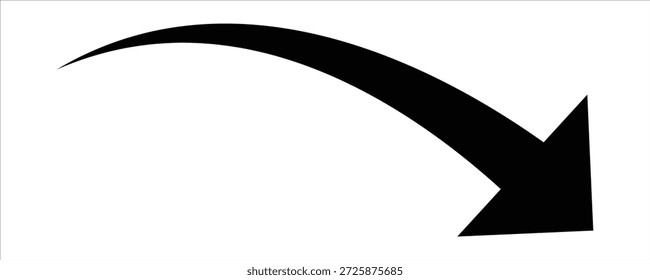Icono de flecha curvada negra simple que apunta a la derecha. Larga curva dibujada a mano icono de flecha aislado . Flecha curva hacia arriba signo de Vector . Aislado transparente. 