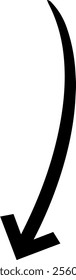 Simple black curved arrow pointing down on a white background, perfect for indicating a downward direction or highlighting important information