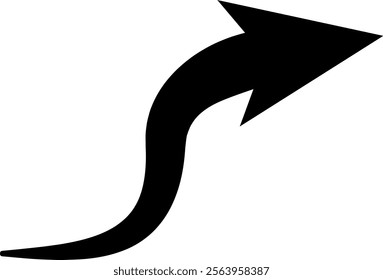 Simple black curved arrow pointing up and to the right over a white background, suitable for concepts such as progress, direction, and growth