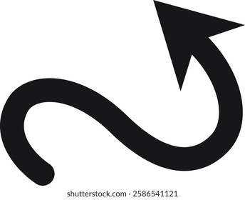 Simple black curved arrow pointing upward, isolated against a white background, effectively symbolizing direction, progress, and movement in various design contexts