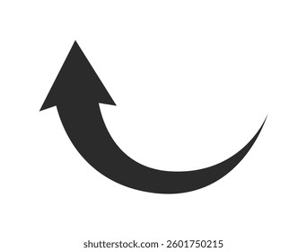 Simple black curved arrow pointing to the up. Direction symbol. Arrow symbol for app, UI, web. Vector illustration