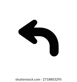 A simple black curved arrow pointing to the left isolated on white