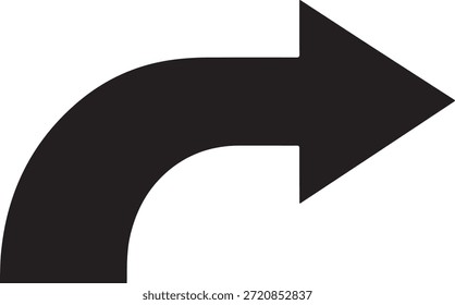 Sencilla flecha curva negra apunta a la derecha sobre un fondo blanco indicando dirección o navegación con un diseño limpio y minimalista.