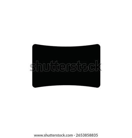 A simple black curved rectangle shape is centered against a white background The shape has softly rounded corners and a subtle curve along its horizontal axis.