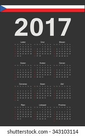 Simple black Czech 2017 year vector calendar. Week starts from Sunday.