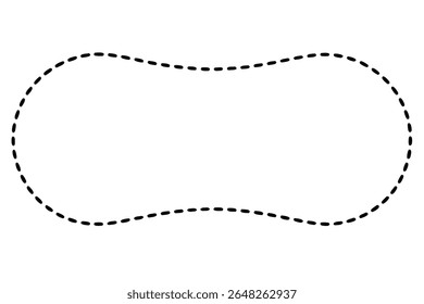 Uma simples linha tracejada preta forma um quadro ondulado em um plano de fundo branco. O estilo é minimalista e a forma é orgânica.