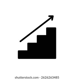 Simple black design of a staircase leading upward symbolizing growth and advancement icon
