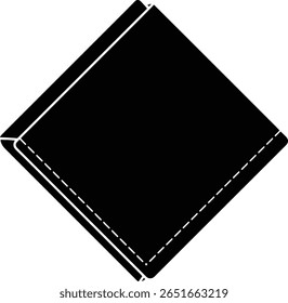 A simple, black, diamond-shaped napkin is shown folded, with visible stitching along its edges.  It's presented against a white background.