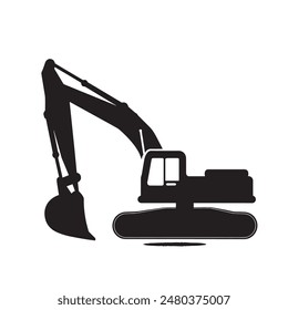 simple black digger machine silhouette on white background