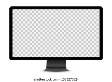 Simple black display mockup with blank checkered transparent screen.  Vector illustration.