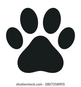 Simple black dog paw print on a clean white background for pet related designs