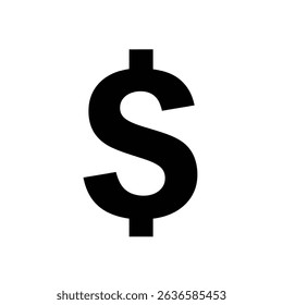 Icono de signo de dólar negro simple sobre fondo blanco