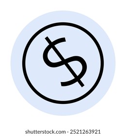 Sinal simples de dólar preto com barra em um círculo azul suave. Ideal para finanças, economia, orçamento, economia, sem custo, investimentos. Moderno, minimalista, vetor.