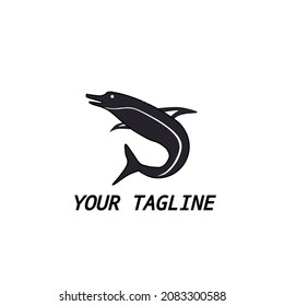 simple black dolphin logo on a white background