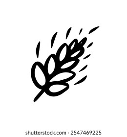 Simple black doodle art of a wheat stalk design suitable for agricultural themes and branding