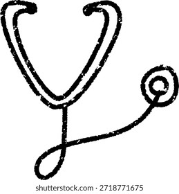 Icono de doodle negro simple de un estetoscopio aislado, iconos médicos y símbolos