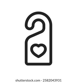 Simple Black Doorhanger Icon With Heart Symbol in Minimalist Style