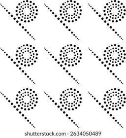 Simple Black Dotted Design Pattern Made Up of Concentric Circles And Diagonal Lines. Can be used for tiles, laminates,  interior,  ceramics, fabric, curtains, wallpaper,  gift wrap, card, cover etc.