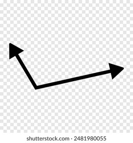 Simple black double-headed arrow – Minimalist straight arrow isolated on a transparent background. Horizontal dual thin long straight double ended arrow. Vector illustration. Eps file 125.